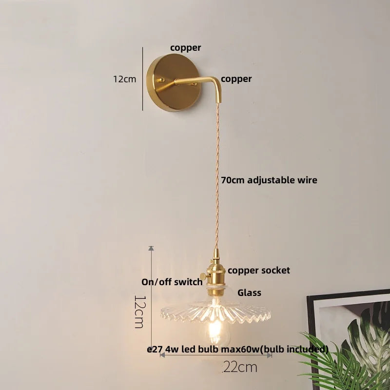 DecorBites™ Glass Wall Lamp with Pull Chain Switch and Adjustable LED Light