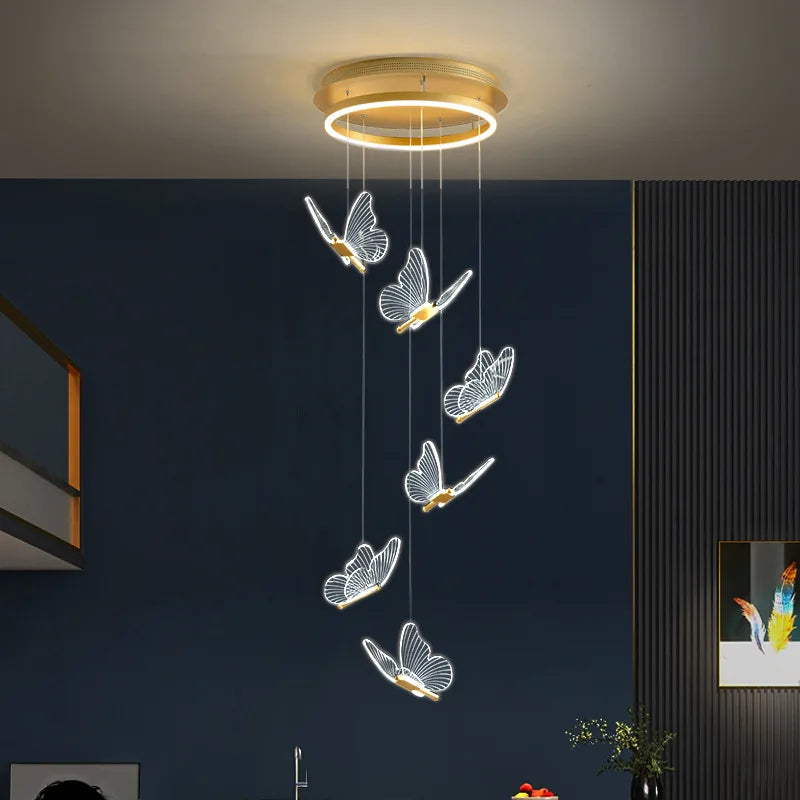 DecorBites™ Gold LED Butterfly Pendant Lights for Home Staircase, Living Room, Bedroom Chandeliers