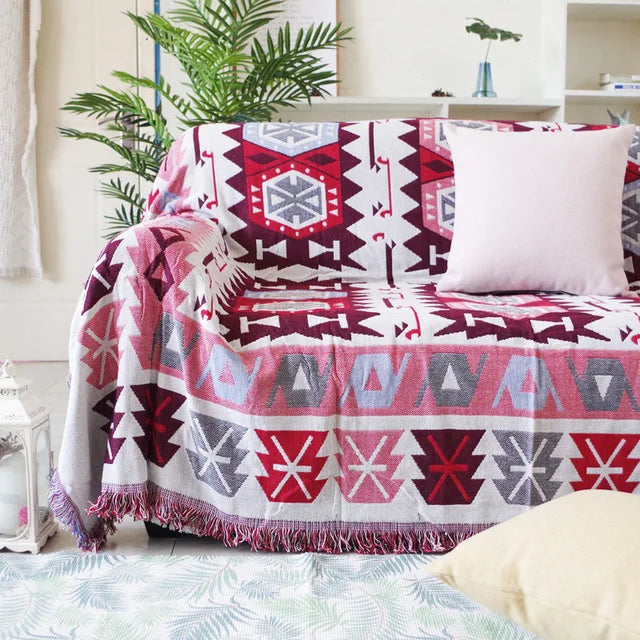 DecorBites™ Bohemian Cotton Plaid Sofa Blanket - Anti-Slip Knitted Decorative Home Cover