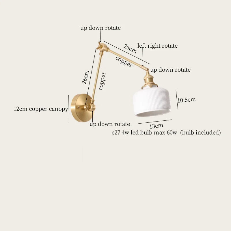 DecorBites™ Ceramic LED Wall Lamp, Pull Chain Switch, Nordic Copper, Small Size