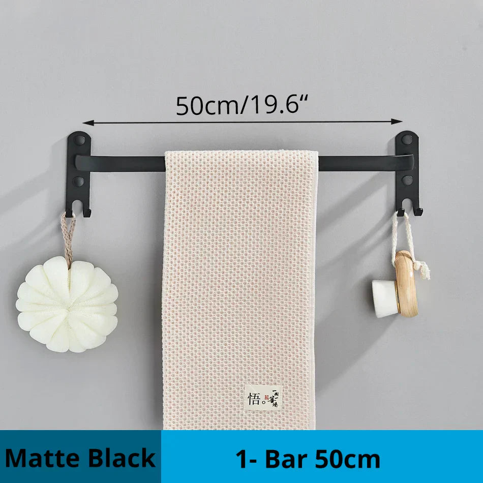 DecorBites™ Aluminum Bathroom Towel Rack with Hook, Wall Mounted Multiple Layer Cloth Hanger
