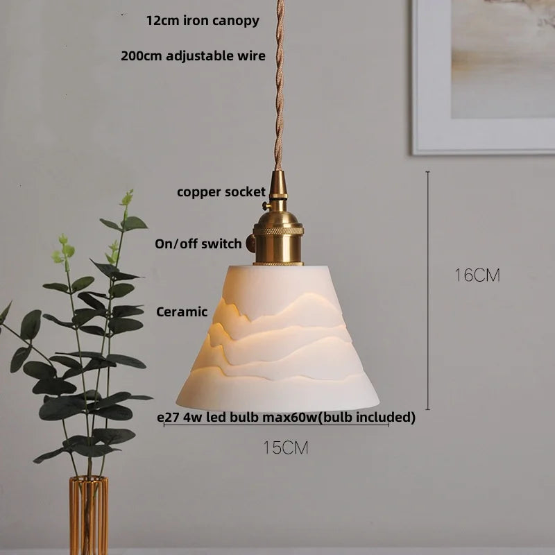 DecorBites™ Ceramic LED Pendant Light Fixture with Adjustable Wire, Brass Knob Switch