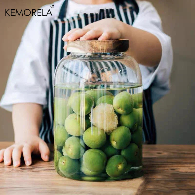 DecorBites™ 3L Kitchen Glass Jars with Acacia Airtight Lid - Set of 2 | Versatile Food Storage Containers