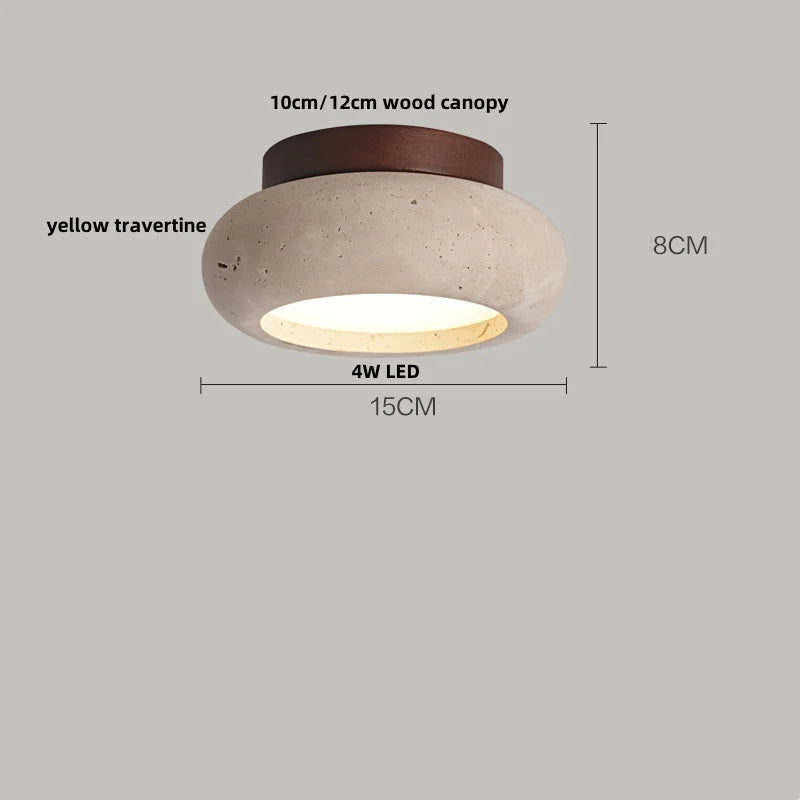 DecorBites™ Acrylic LED Ceiling Lamp Yellow Travertine Wood Canopy Wabi Sabi Style