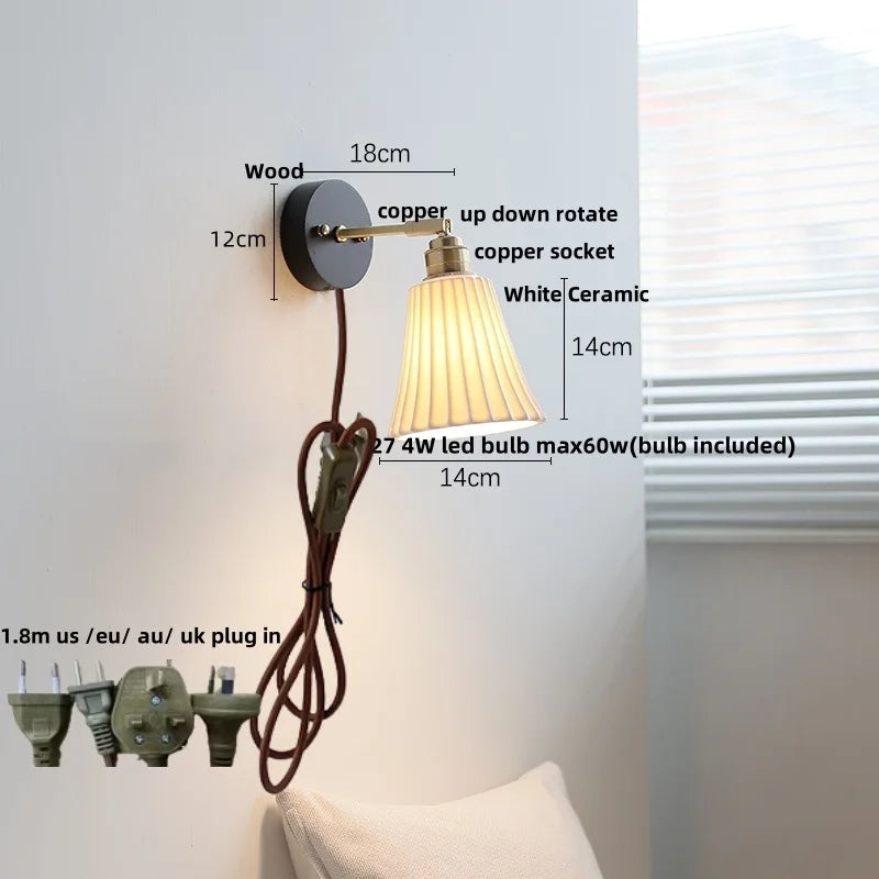 DecorBites™ Copper LED Wall Lights Pull Chain Switch Modern Bedside Lamp