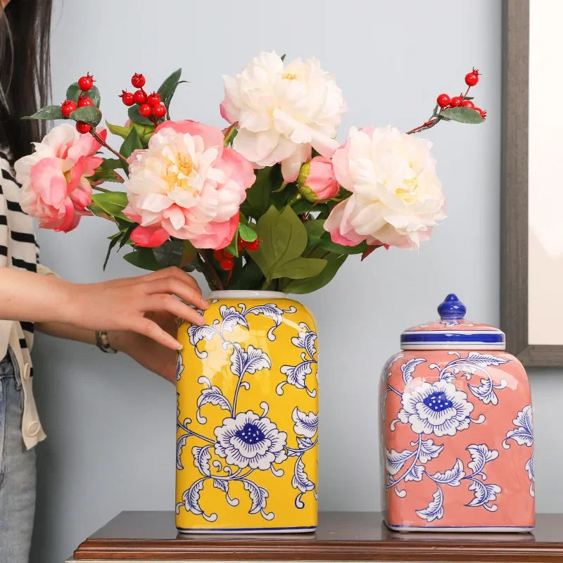DecorBites™ Blue White Porcelain General Jar Flower Vase Crafts Home Decor Jar