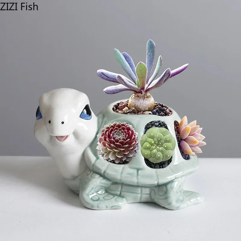DecorBites™ Cartoon Turtle Ceramic Vase for Stylish Table Decor & Flower Arrangement