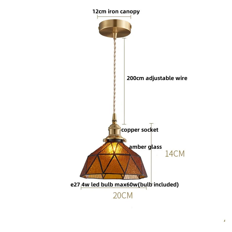 DecorBites™ Copper Canopy LED Pendant Light Fixture Green Glass Hanging Lamp