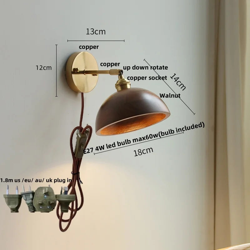 DecorBites™ LED Walnut Wood Wall Sconce with Pull Chain Switch