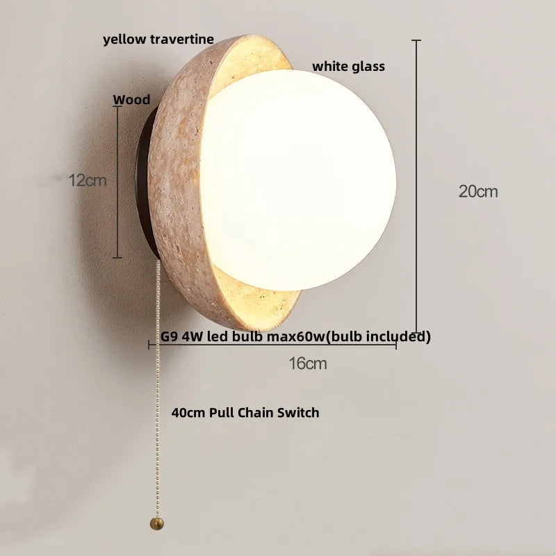 DecorBites™ Yellow Travertine LED Wall Sconce with Nordic Modern Glass Design