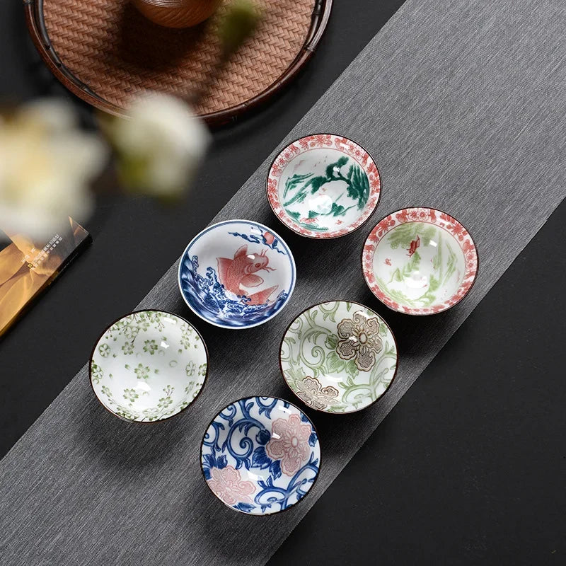 DecorBites™ Blue & White Ceramic Kung Fu Tea Cup - Japanese Style Porcelain Sake Cups