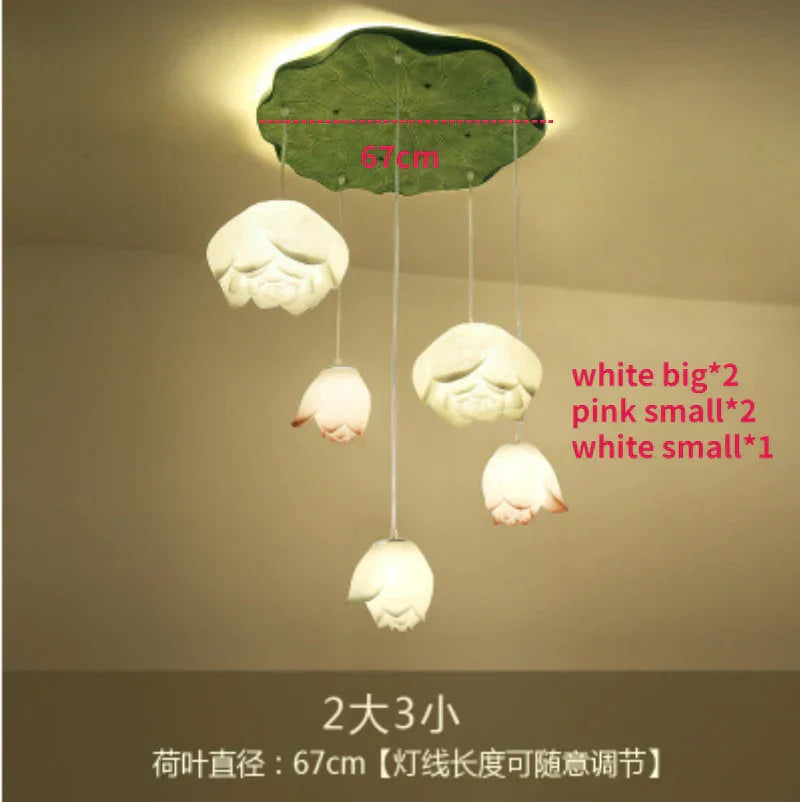 DecorBites™ Lotus Glass Pendant Lamp: Elegant Pink Lotus Lighting for Home Decor