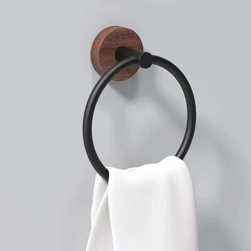 DecorBites™ Aluminum & Walnut Towel Ring: Bathroom & Kitchen Wall Mount Holder