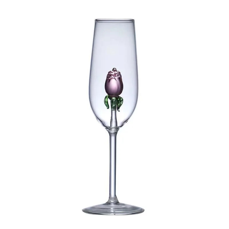 DecorBites™ 3D Pink Glass Rose Wine Goblets Set - Lovely Household Gift