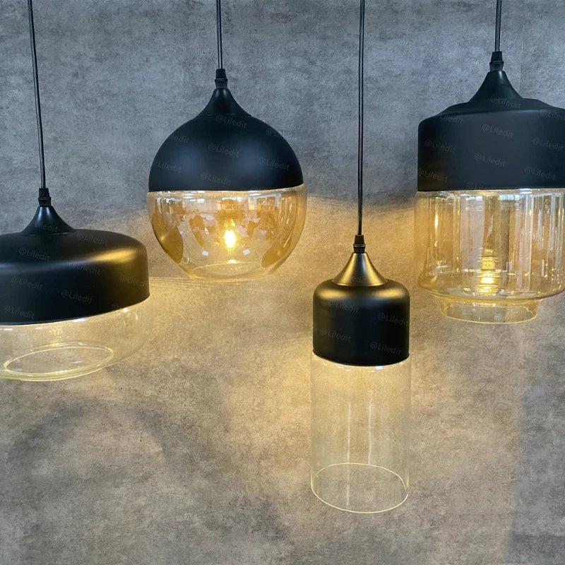 DecorBites™ Black Glass Pendant Light Fixture for Modern Indoor Decor and Dining Room