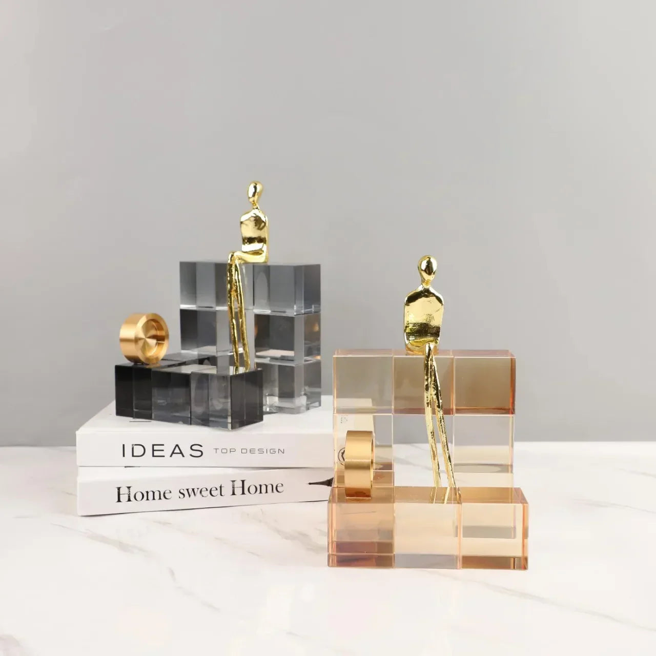 DecorBites™ Geometric Stair Crystal Ornament Metal Gold Sculpture
