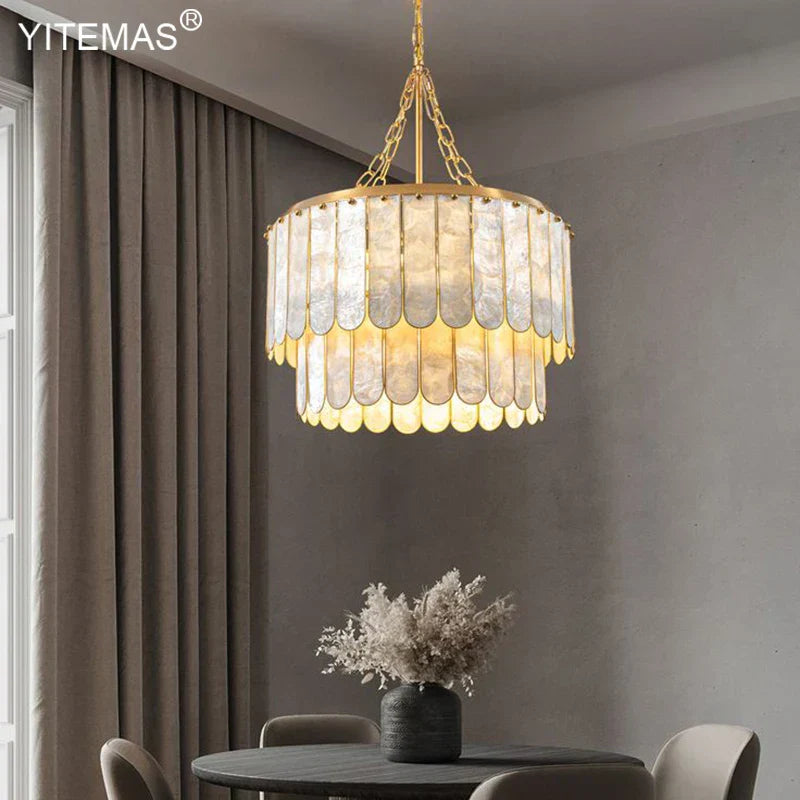 DecorBites™ Gold Shell Chandelier: Elegant Hanging Lighting for Living Room, Bedroom, Kitchen