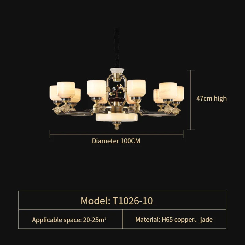 DecorBites™ All Copper Jade Chandelier for Living Room, Villa Duplex Multi-storey Lighting
