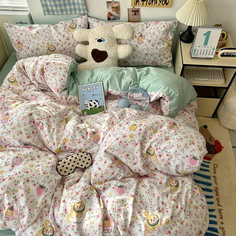 DecorBites™ Cartoon Pattern Printed Cotton Bedding Set with Pillowcase