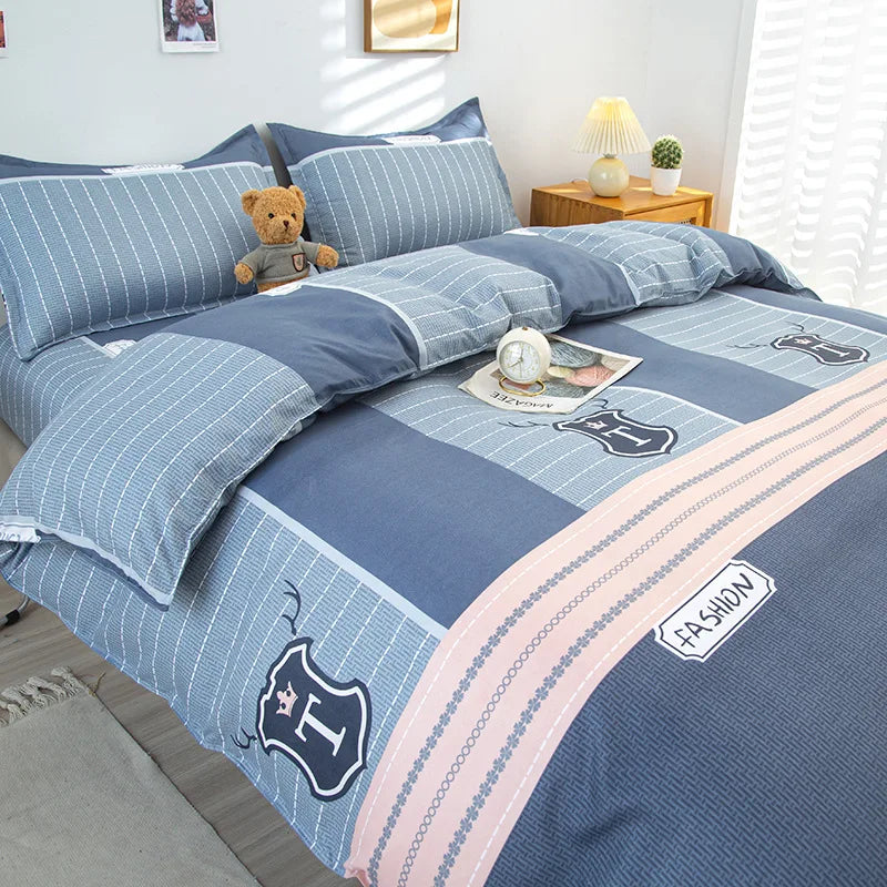 DecorBites™ Geometric Floral Bedding Set with Quilt Cover, Duvet Cover, Sheet, and Pillows
