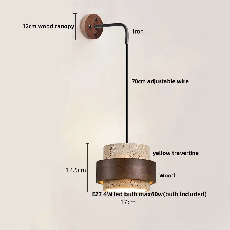 DecorBites™ LED Yellow Travertine Stone Wall Lamp with Pull Chain Switch