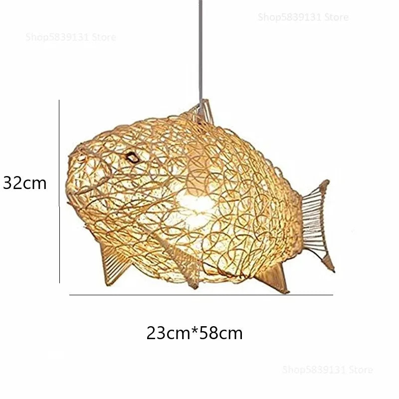 DecorBites™ Bamboo Fish Art Pendant Lights - Nordic LED Fixture for Kitchen & Living Room