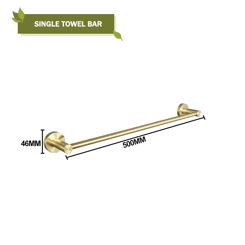 DecorBites™ Brushed Gold Bath Hardware Set: Paper Holder, Towel Bar, Robe Hook - Wall Mount Bathroom Accessories