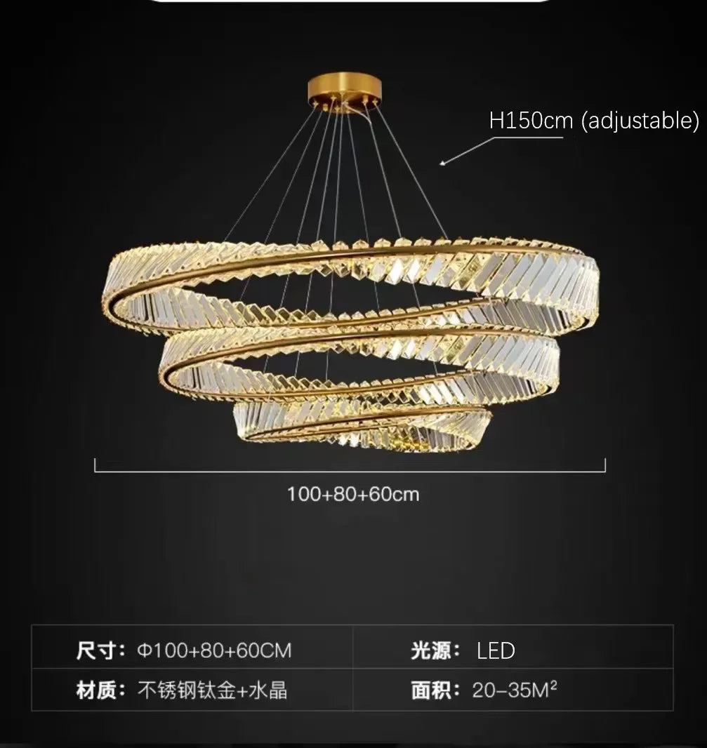 DecorBites™ DNA Spiral Crystal Chandelier LED Ring Design for Luxury Living Room
