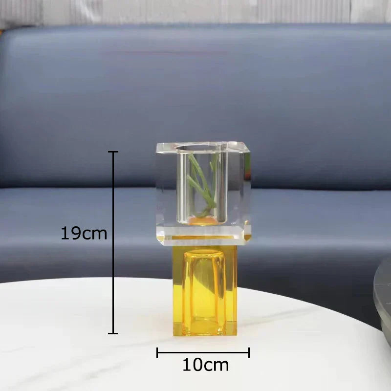 DecorBites™ Geometric Square Glass Vase Artificial Flowers Modern Floral Arrangement