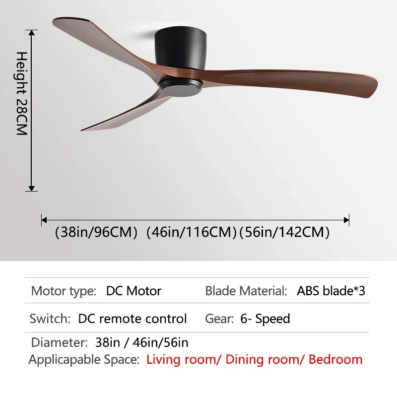 DecorBites™ Black Modern Low Profile DC Ceiling Fan with Remote Control, Strong Airflow