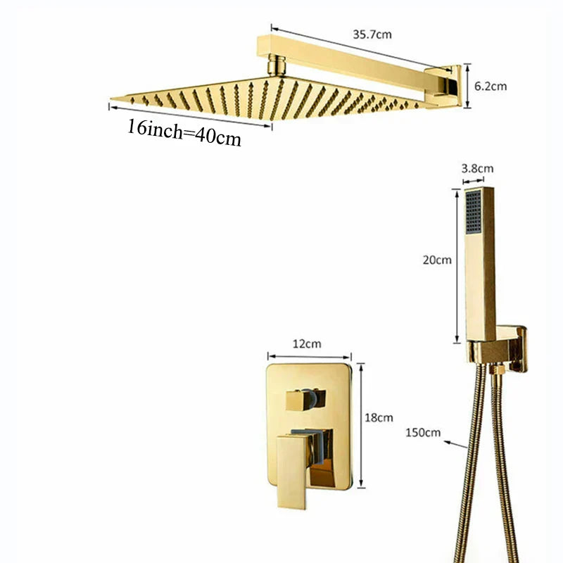DecorBites™ Golden Bathroom Shower Set with Square Rainfall Head and Concealed Mixer Taps