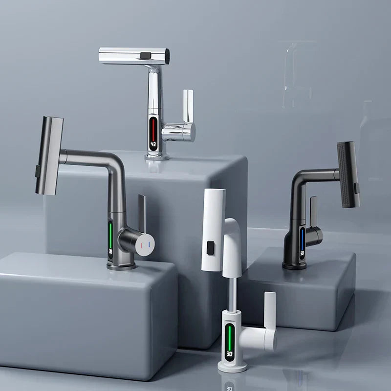 DecorBites™ Digital Display Basin Faucet with Stream Sprayer, Hot Cold Water Mixer