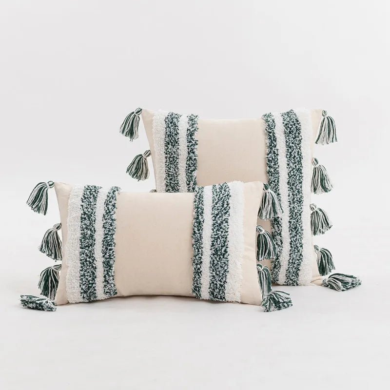 DecorBites™ Blue Grey Stripe Tufted Cushion Cover 45x45cm/30x50cm for Home Decoration