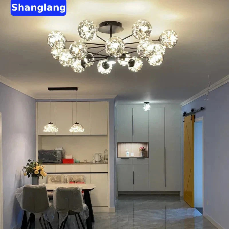 DecorBites™ Black Glass Ball LED Chandelier for Living Room, Bedroom - Dimmable Nordic Luxury Fixture