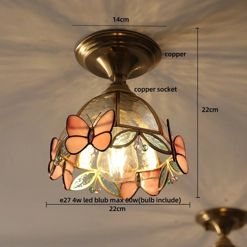 DecorBites™ Butterfly Glass LED Ceiling Light - Copper Socket, Creative Bedroom Decor