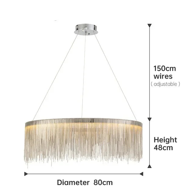 DecorBites™ LED Aluminum Tassel Chandelier: Modern Dimmable Light for Living Room, Hotel, Hall
