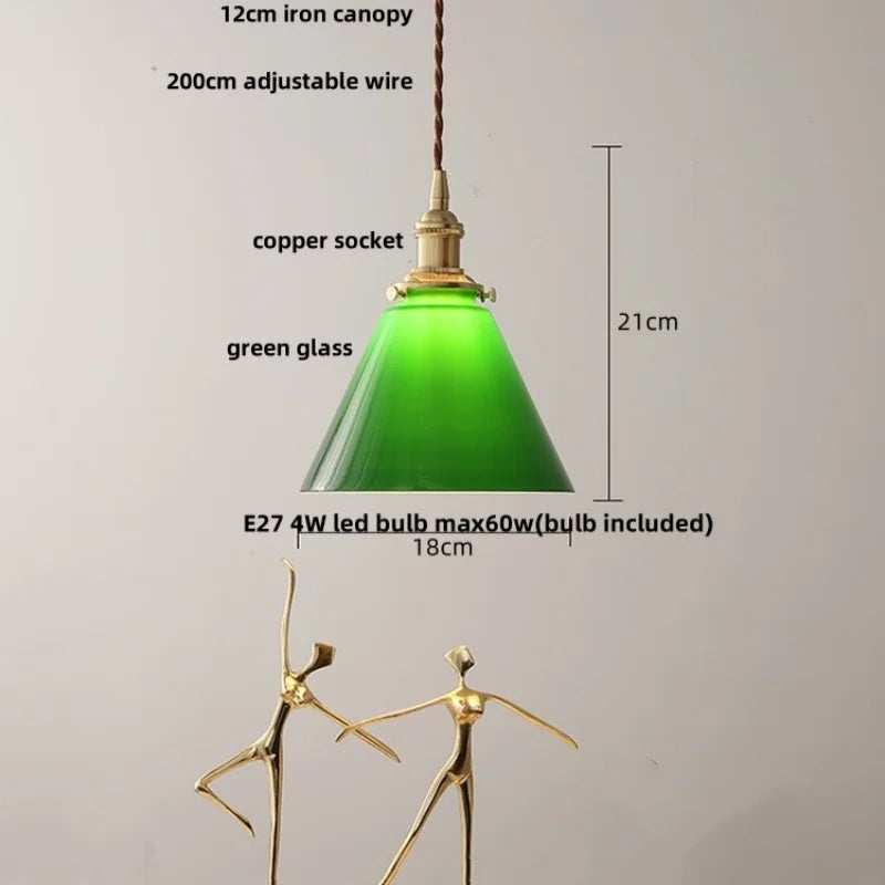 DecorBites™ Copper Canopy LED Pendant Light Fixture Green Glass Hanging Lamp