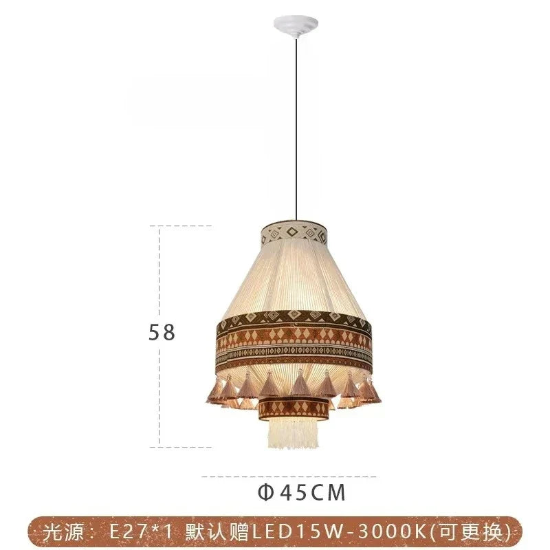 DecorBites™ Bohemian Fringe Pendant Lamp: Retro Tassels Hanging Light in Hand-Woven Hemp Rope Fabric