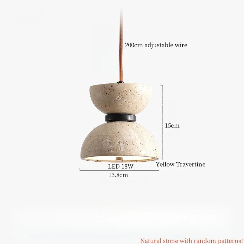 DecorBites™ Japanese Stone LED Pendant Lamps Yellow Travertine Wabi Sabi Hanging Light
