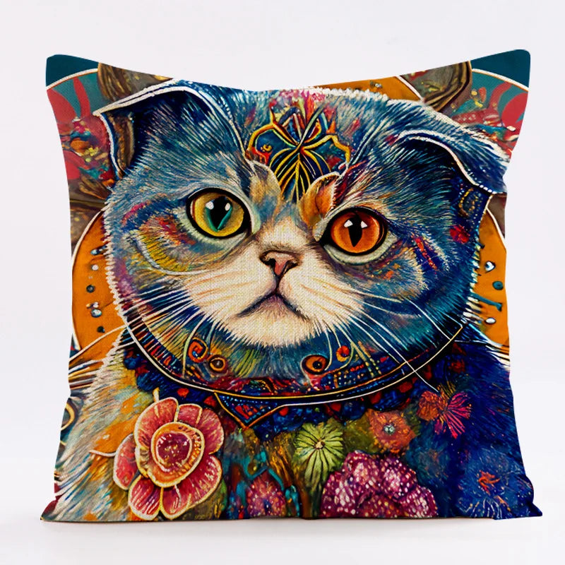 DecorBites™ Cat Design Linen Pillowcase 45x45cm for Home Decor and Cushion Covers