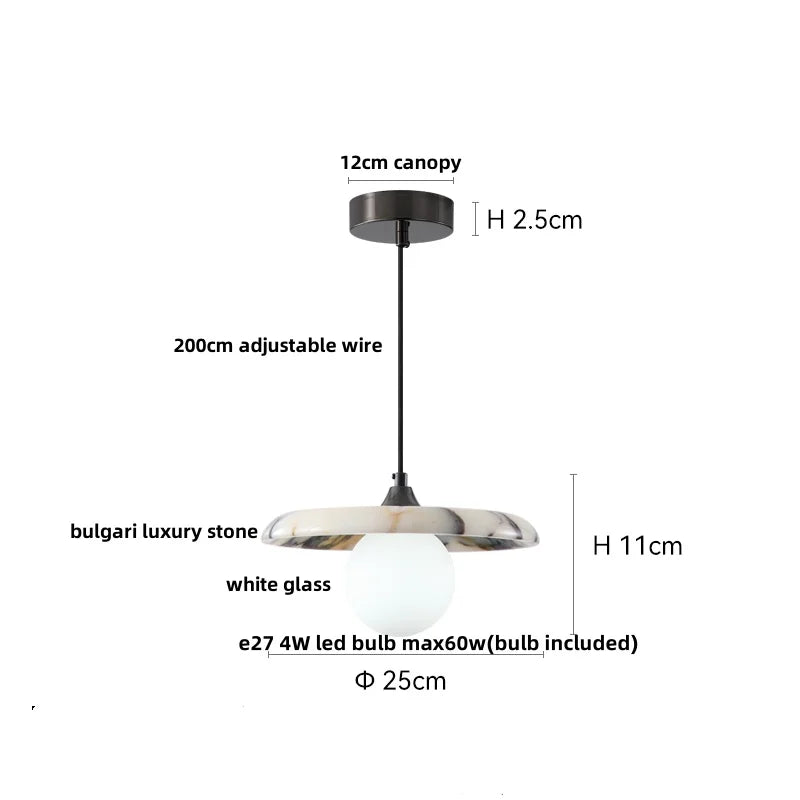 DecorBites™ LED Pendant Lights Bulgari Stone Adjustable Steel Hang Lamp Lighting