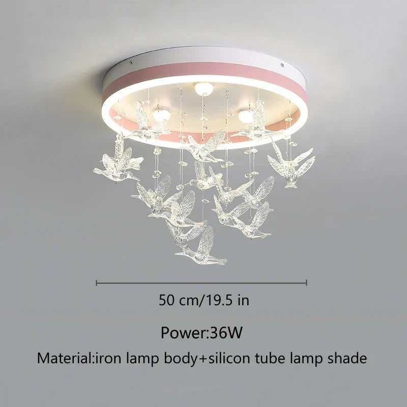 DecorBites™ Flying Bird Ceiling Light for Girls Room Decor, White Princess Bedroom Lamp