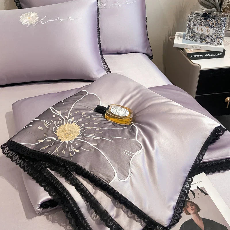 DecorBites™ Luxe Flower Embroidered Cool Quilt Set - Lightweight, Silky, High-End Comfort
