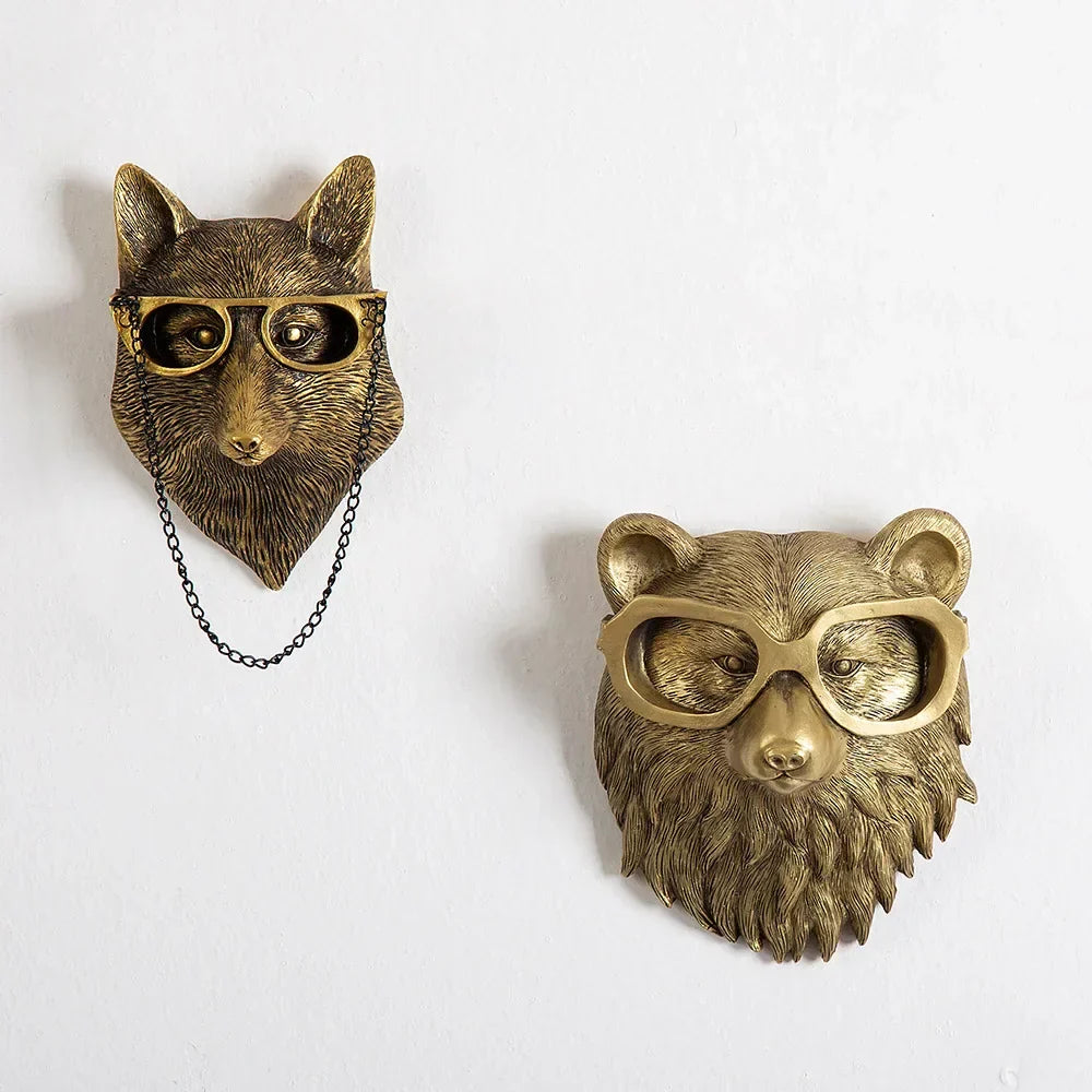 DecorBites™ Golden Deer Head Wall Hook: Antique Bronze Resin Animal Pendant for Stylish Wall Decor