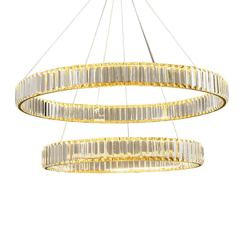 DecorBites™ Gold Crystal Round Ring Chandeliers with LED Pendant Light for Ceiling Lighting