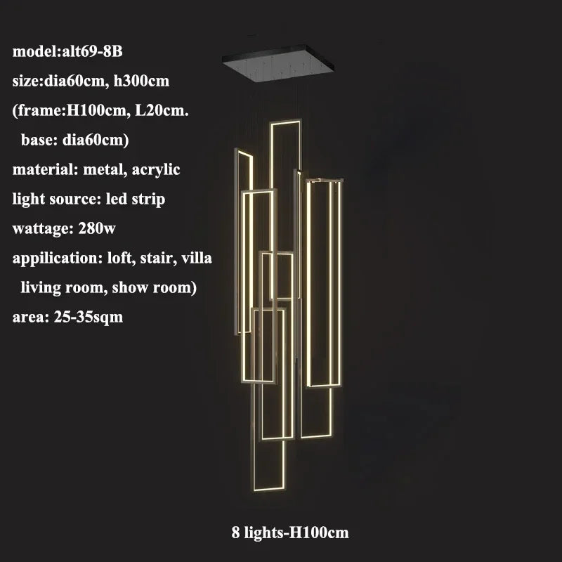 DecorBites™ LED Rectangle Staircase Chandeliers Pendant Lighting Modern Living Room Decor