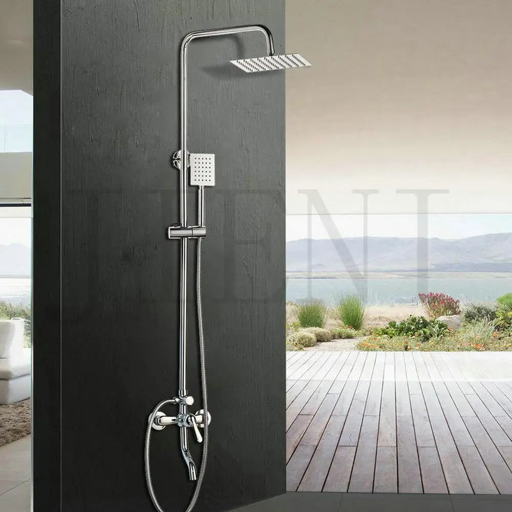 DecorBites™ 8-inch Chrome Bathroom Rainfall Shower Set with Adjustable Height and Handheld Faucet