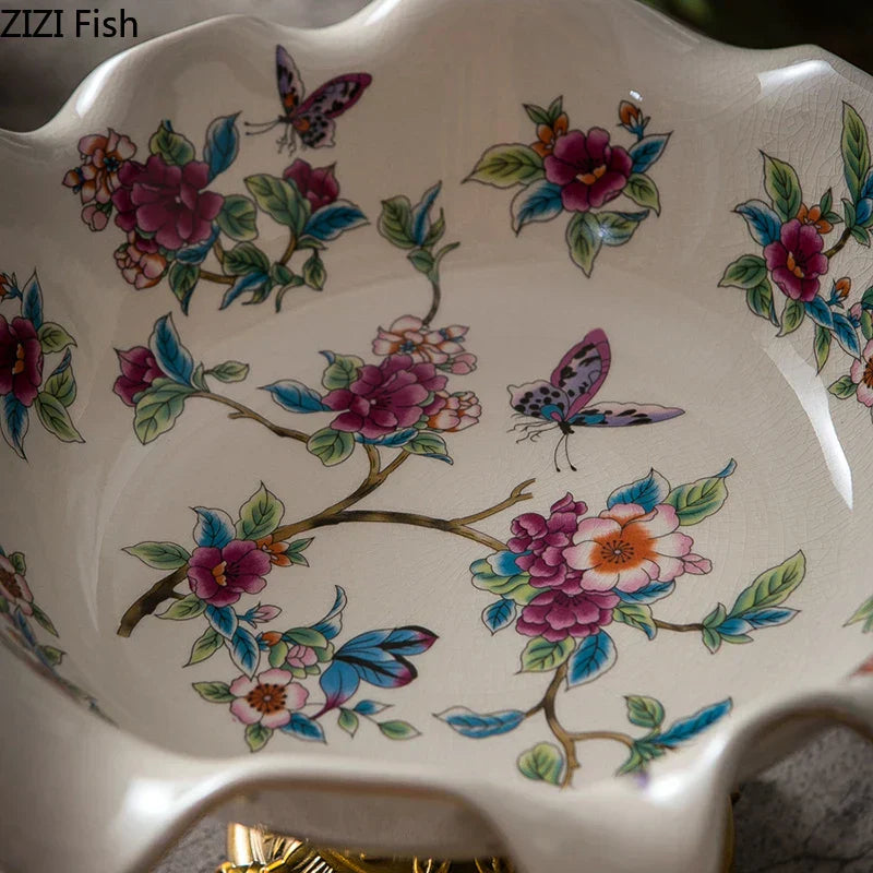 DecorBites™ Blue Flower Pattern Footed Fruit Tray Dessert Plate Snack Bowl Plate