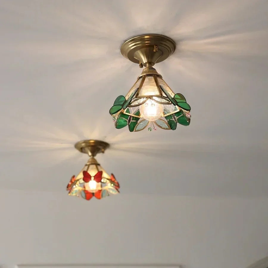DecorBites™ Butterfly Glass Tiffany LED Ceiling Light - Nordic Modern Copper Lamp