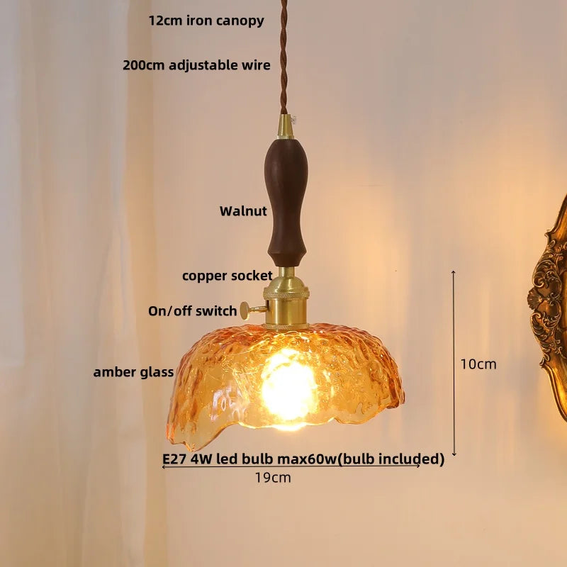DecorBites™ Ceramic Knob Switch LED Pendant Lamp, Nordic Walnut Wood Hanging Light Fixtures for Living Room